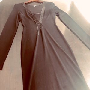 Gucci Brown Matte Jersey Fitted Dress with Satin Trim